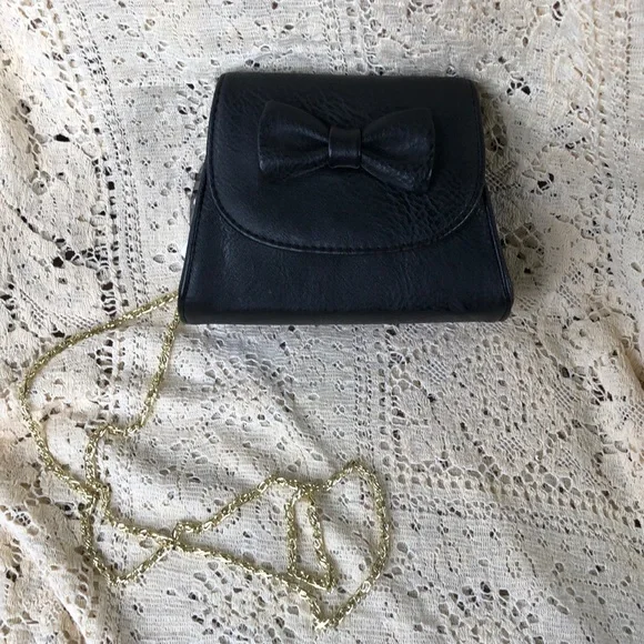 Lulu Black Mini Evening Bag with Bow and Goldtone Chain Strap - Picture 2 of 10
